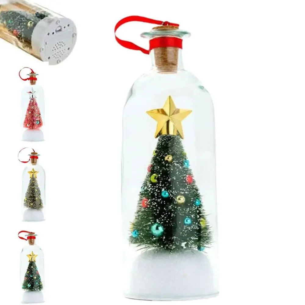 Decorative Christmas tree in a bottle with a gold star on a white background