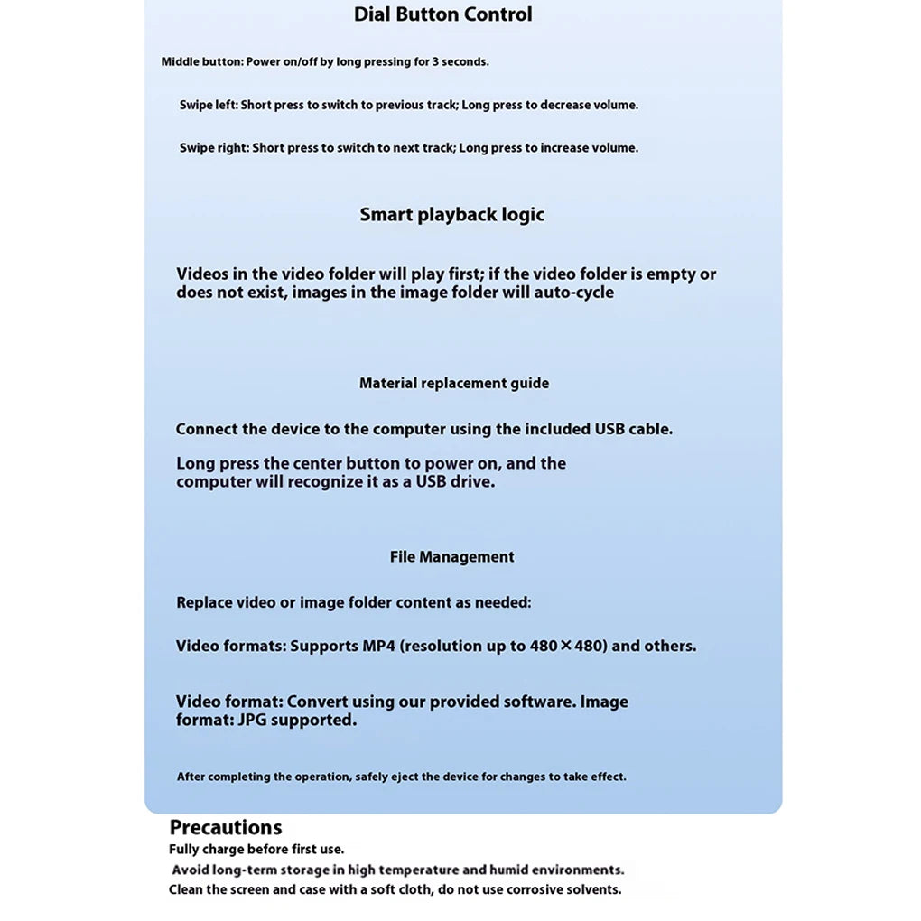 Instructions for a device with text on a blue background